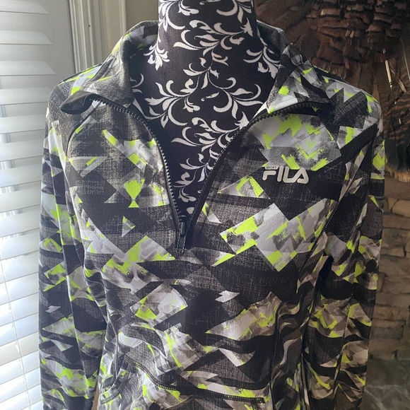 Fila Running Quarter Zip Jacket Green/Gray Abstract Geometric Small Fila Sport - Picture 3 of 11